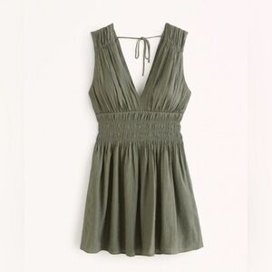 Abercrombie & Fitch Smocked Plunge Crinkle Mini Dress